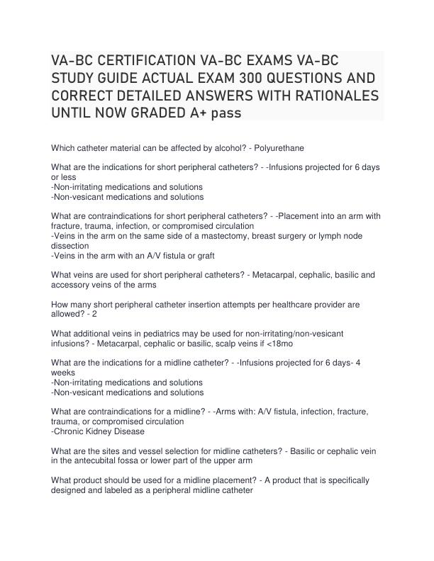 VA-BC CERTIFICATION VA-BC EXAMS VA-BC STUDY GUIDE ACTUAL EXAM 300 QUESTIONS AND CORRECT DETAILED ANSWERS WITH RATIONALES UNTIL NOW GRADED A+ pass 