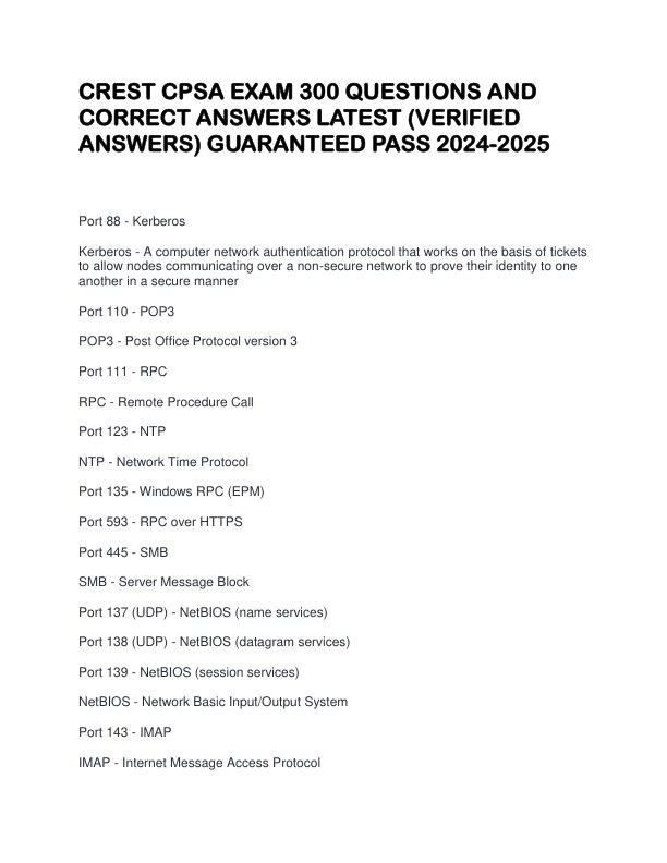 CREST CPSA EXAM 300 QUESTIONS AND CORRECT ANSWERS LATEST (VERIFIED ANSWERS) GUARANTEED PASS 2024-2025