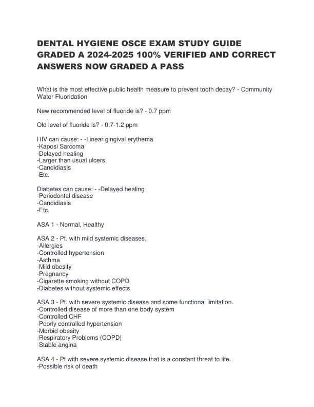 DENTAL HYGIENE OSCE EXAM STUDY GUIDE GRADED A 2024-2025 100% VERIFIED AND CORRECT ANSWERS NOW GRADED A PASS