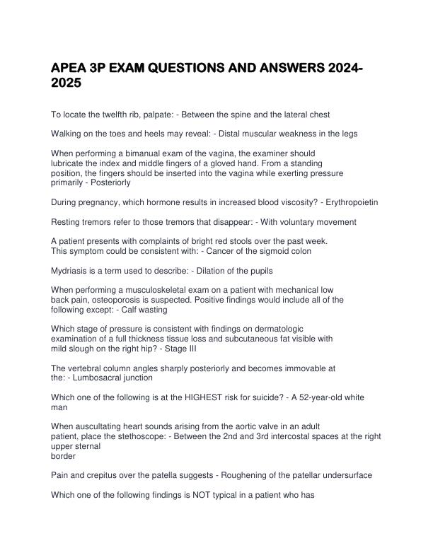 APEA 3P EXAM QUESTIONS AND ANSWERS 2024-2025