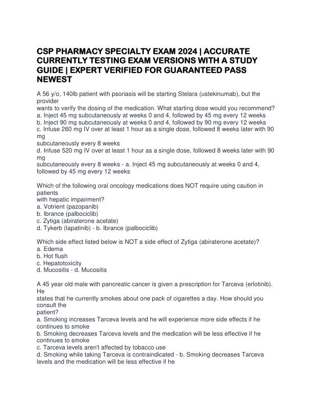 CSP PHARMACY SPECIALTY EXAM 2024