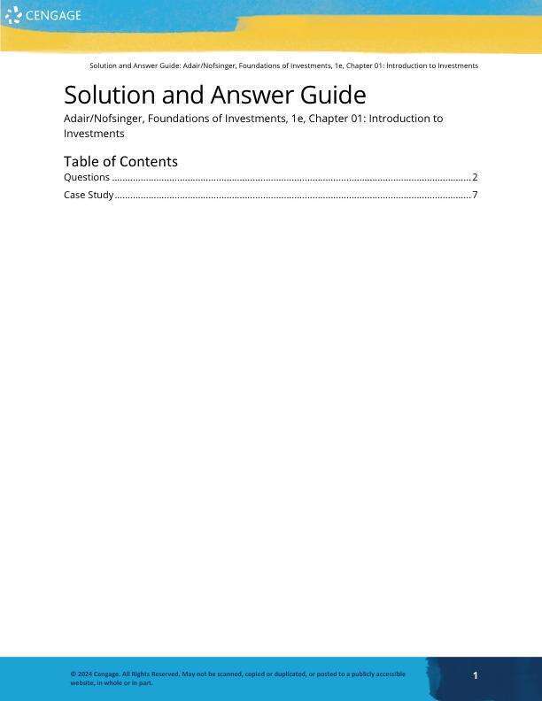 Solution Manual For Foundations of Investments An Introduction, 1st Edition by Troy Adair, John R. Nofsinger