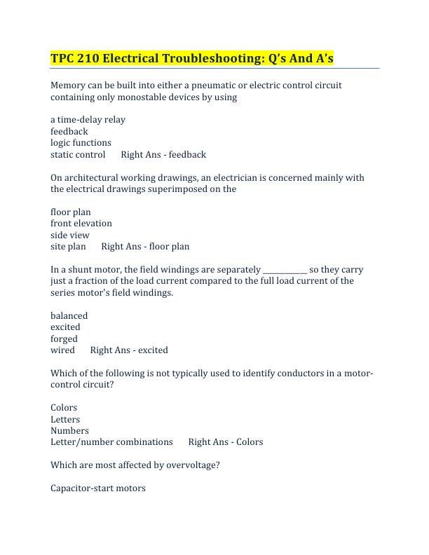 TPC 210 Electrical Troubleshooting: Q’s And A’s
