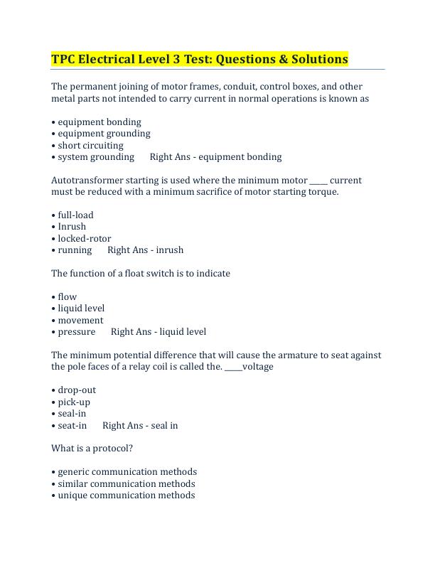 TPC Electrical Level 3 Test: Questions & Solutions
