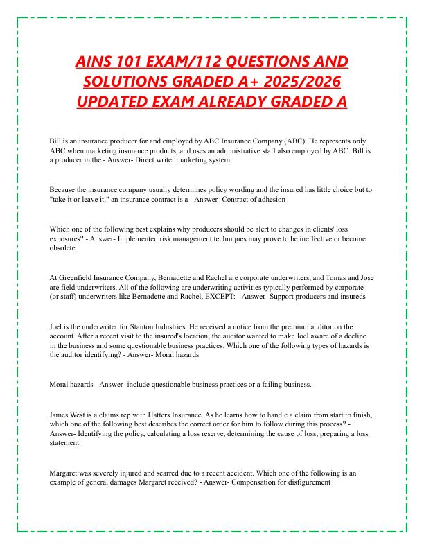 AINS 101 EXAM 112 QUESTIONS AND SOLUTIONS GRADED A+ 2025-2026 UPDATED EXAM ALREADY GRADED A