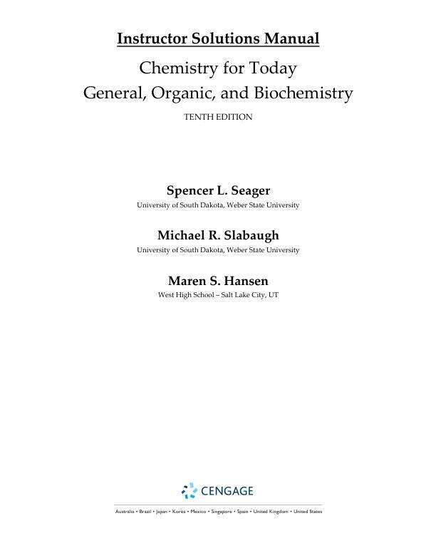 Solution Manual For Chemistry for Today General, Organic, and Biochemistry, 10th Edition Spencer L. SeagerMichael R. SlabaughMaren S. Hansen Chapter 1-25