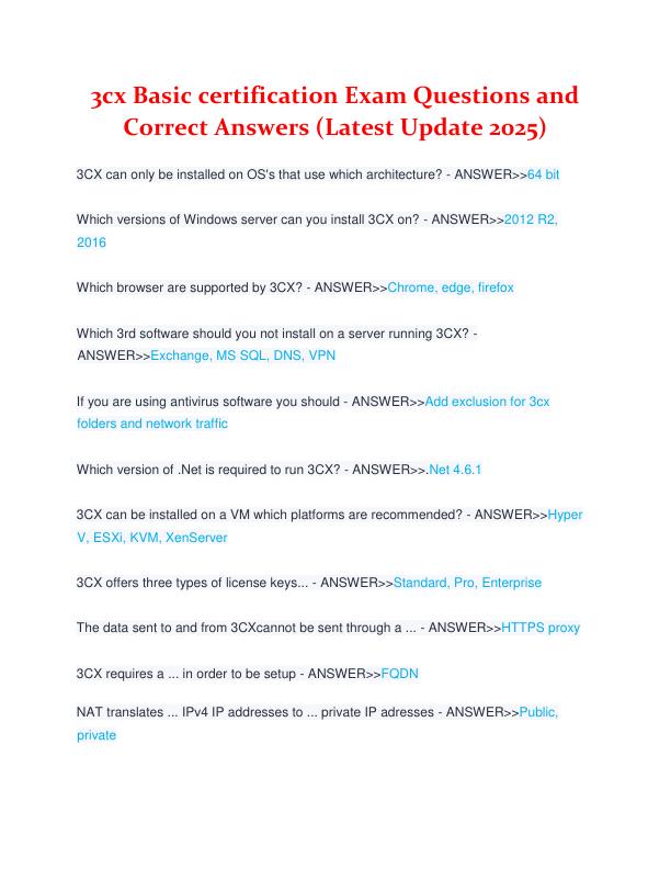 3cx Basic certification Exam Questions and  
