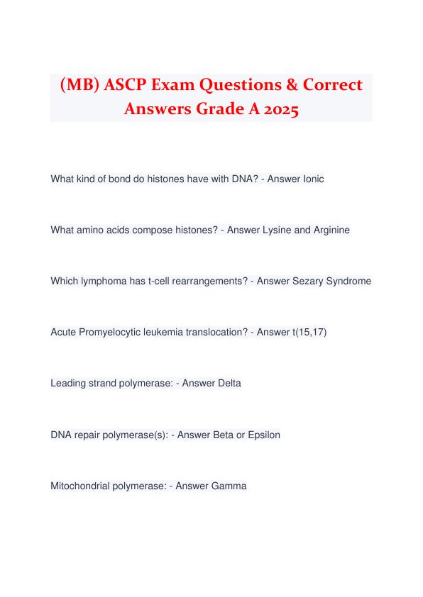 (MB) ASCP Exam Questions & Correct Answers Grade A 2025