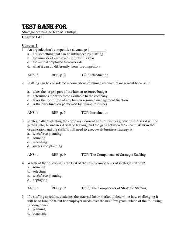 Test Bank For Strategic Staffing 5th Edition by Jean M. Phillips Chapter 1-13
