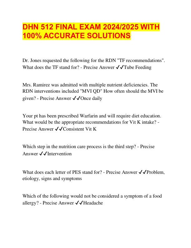 DHN 512 FINAL EXAM 2024/2025 WITH  100% ACCURATE SOLUTIONS
