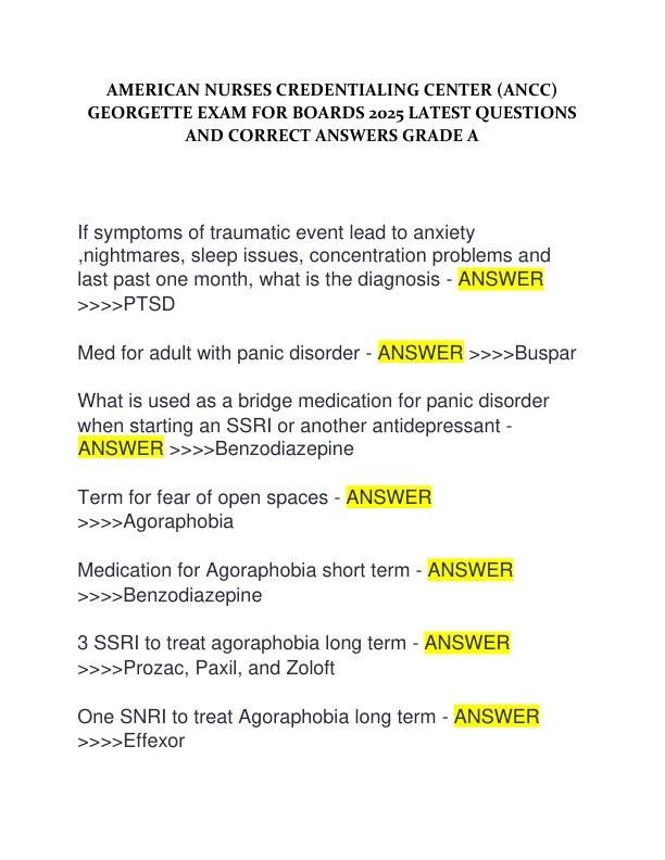 AMERICAN NURSES CREDENTIALING CENTER (ANCC) GEORGETTE EXAM FOR BOARDS 2025 LATEST QUESTIONS AND CORRECT ANSWERS GRADE A