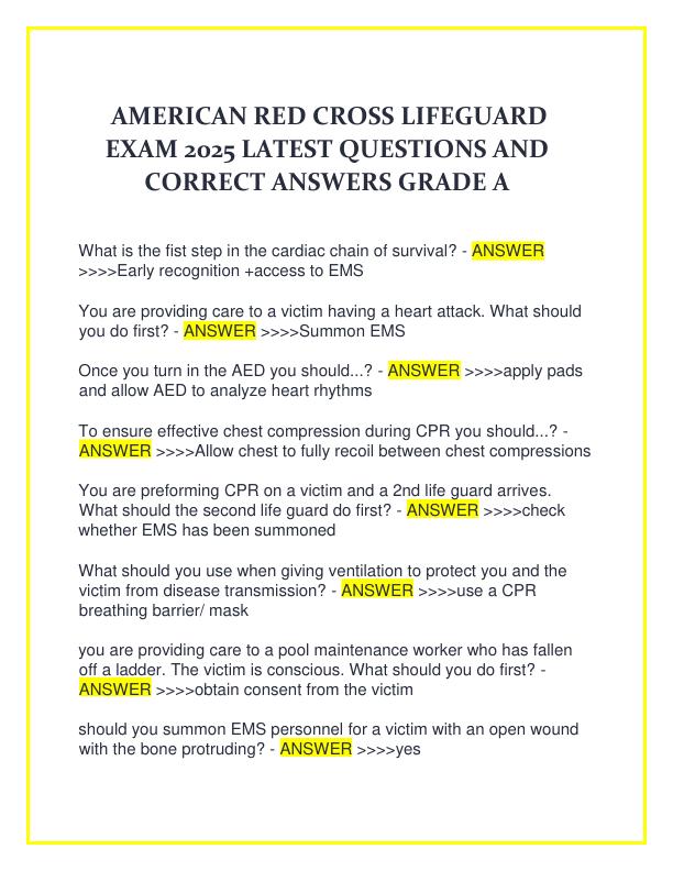 AMERICAN RED CROSS LIFEGUARD EXAM 2025 LATEST QUESTIONS AND CORRECT ANSWERS GRADE A