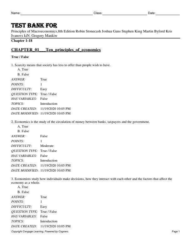 Test Bank For Principles of Macroeconomics, 8th Edition by Robin StonecashJoshua GansStephen KingMartin ByfordKris IvanovskiN. Gregory Mankiw Chapter 1-18