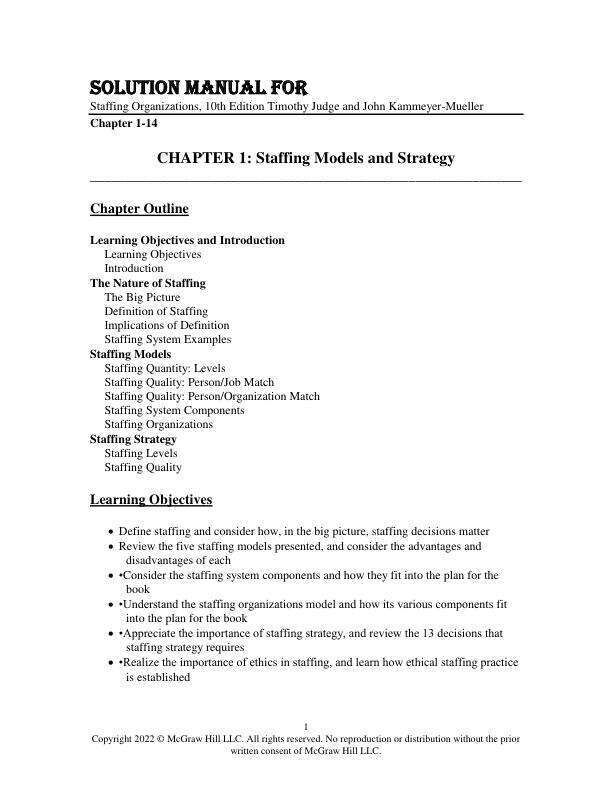 Solution Manual For Staffing Organizations, 10th Edition by Timothy Judge and John Kammeyer-Mueller Chapter 1-14