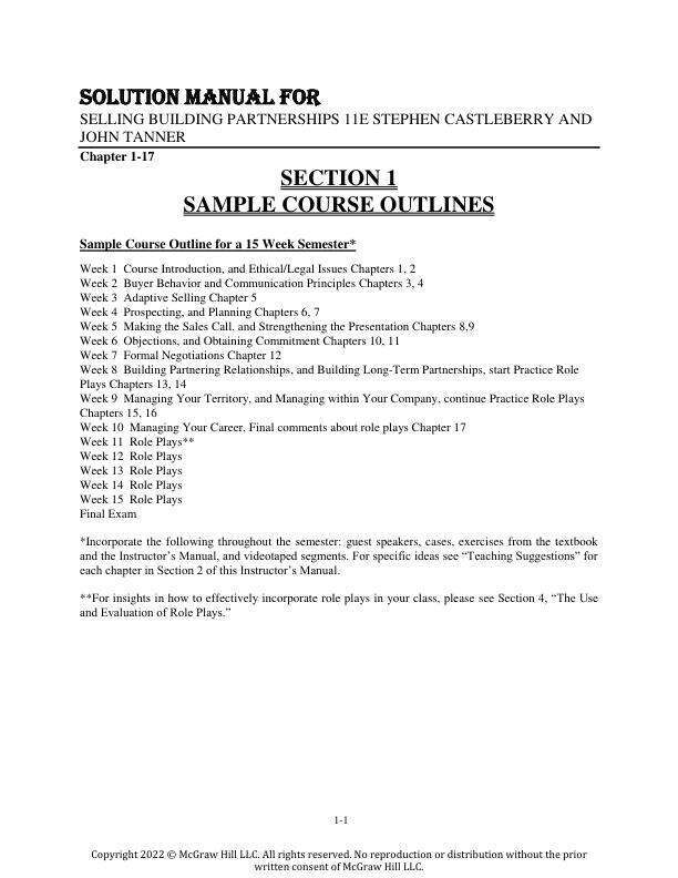 Solution Manual For Selling Building Partnerships 11th Edition by Stephen Castleberry and John Tanner Chapter 1-17