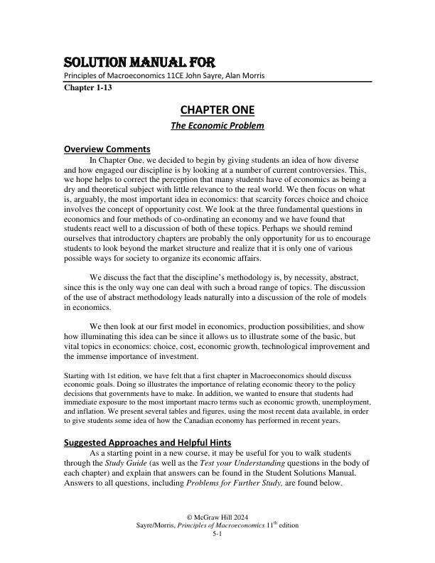 Solution Manual For Principles of Macroeconomics 11th Canadian Edition by John Sayre, Alan Morris Chapter 1-13