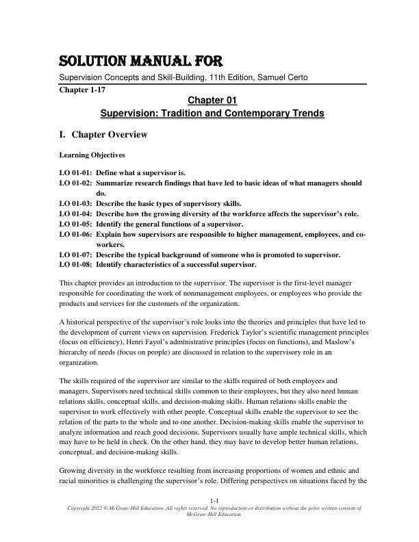 Solution Manual For Supervision Concepts and Skill-Building, 11th Edition by Samuel Certo Chapter 1-17