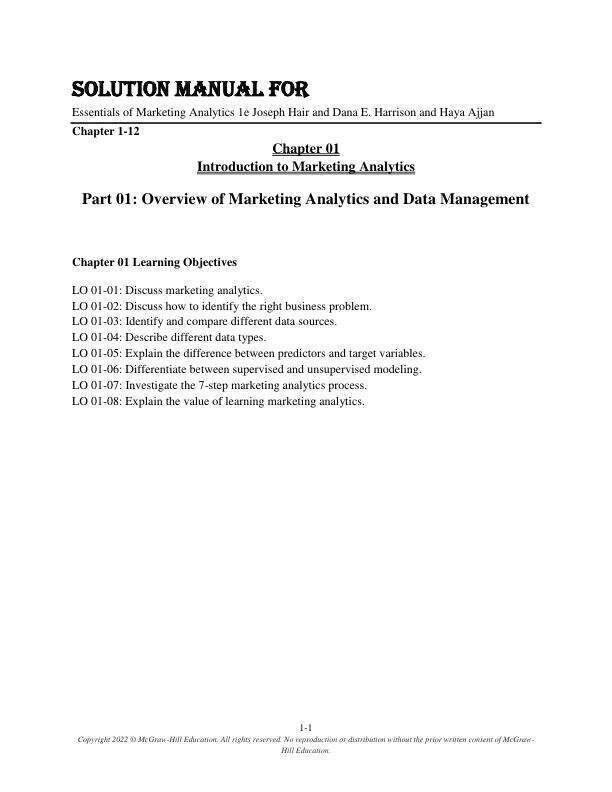 Solution Manual For Essentials of Marketing Analytics 1th Edition by Joseph Hair and Dana E. Harrison and Haya Ajjan Chapter 1-13