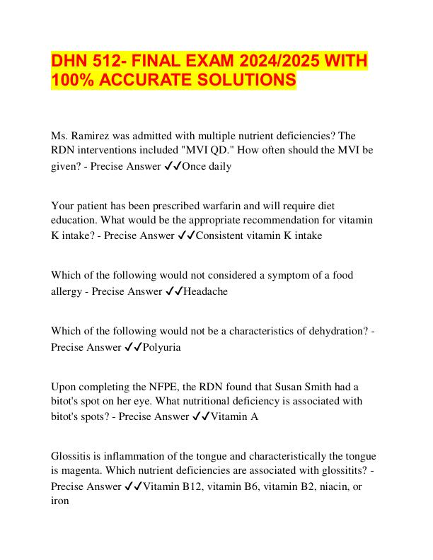 DHN 512- FINAL EXAM 2024/2025 WITH  100% ACCURATE SOLUTIONS