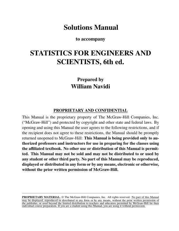 Solution Manual For Statistics for Engineers and Scientists, 6th Edition by William Navidi Chapter 1-10