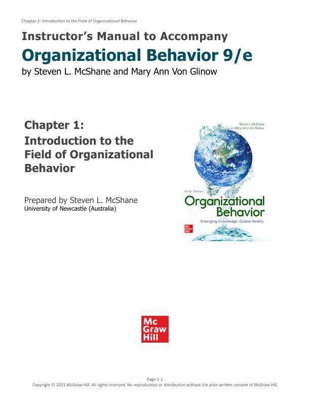 Solution Manual For Organizational Behavior Emerging Knowledge. Global Reality 9th Edition By Steven McShane and Mary Von Glinow Chapter 1-15