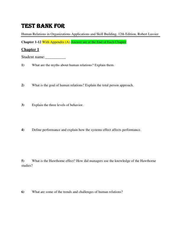 Test Bank For Human Relations in Organizations Applications and Skill Building, 12th Edition, by Robert Lussier Chapter 1-12