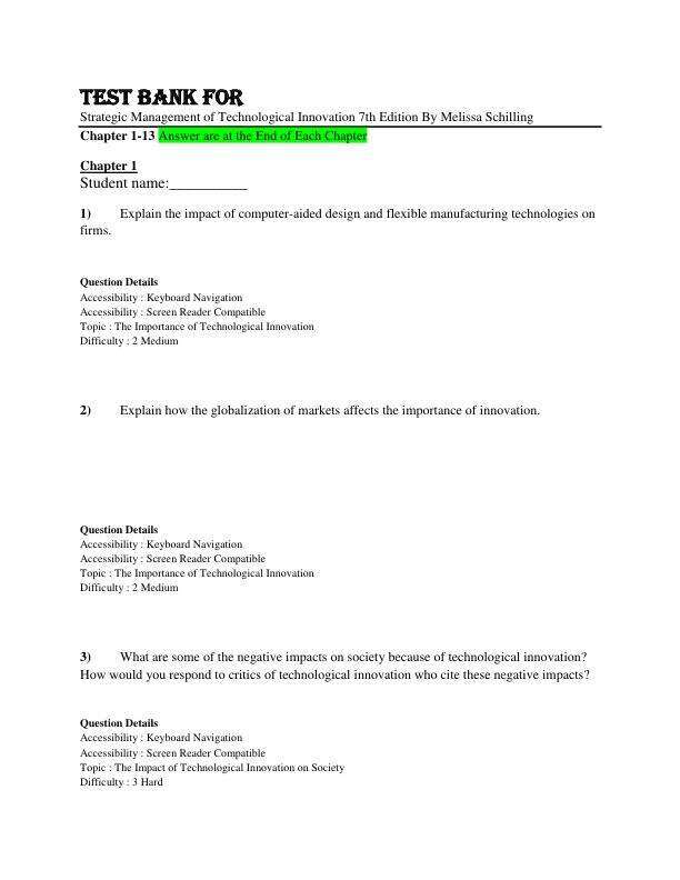 Test Bank For Strategic Management of Technological Innovation 7th Edition By Melissa Schilling Chapter 1-13