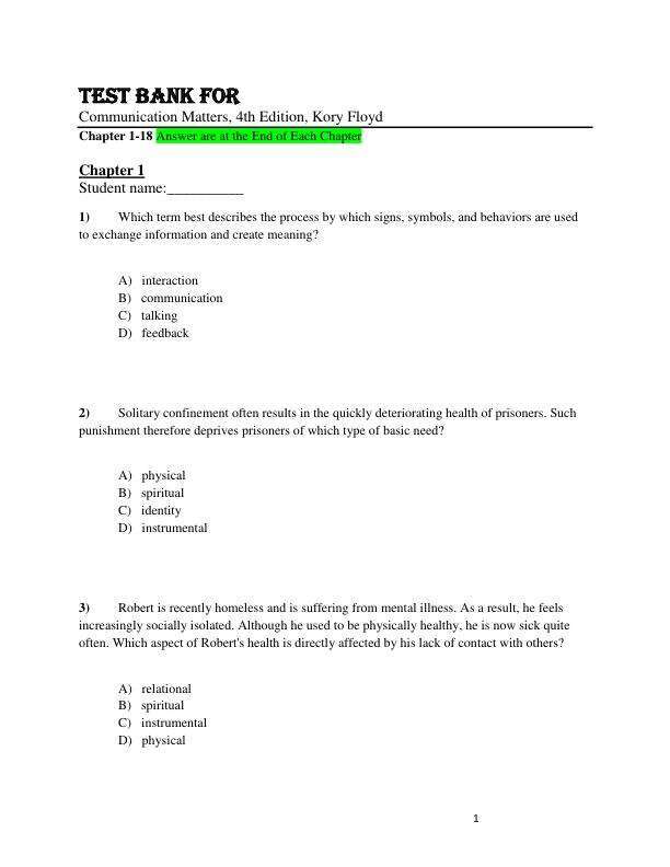 Test Bank For Communication Matters, 4th Edition, by Kory Floyd Chapter 1-18