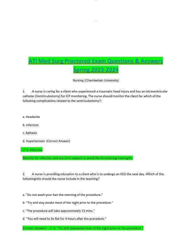 ATI Med Surg Proctored Exam Questions+Answers Spring 2023-2024