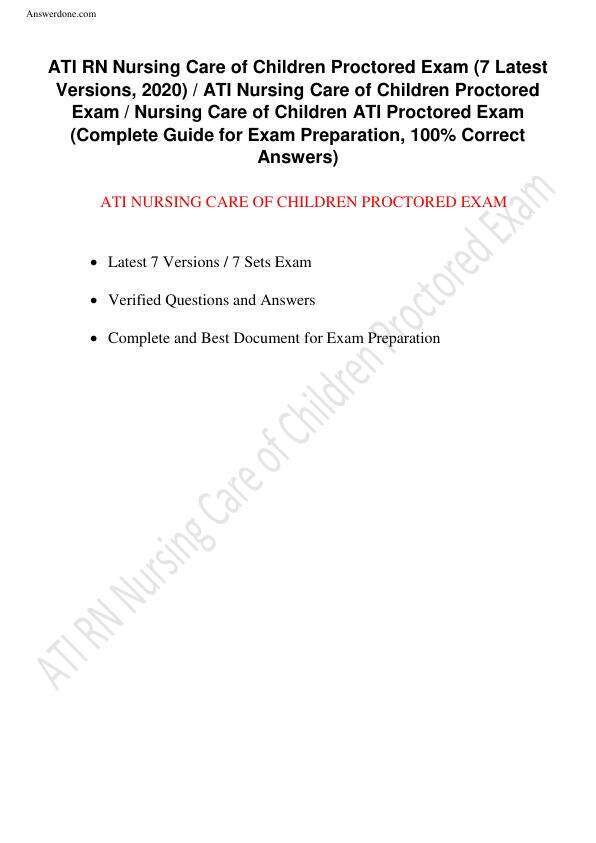 ATI RN Nursing Care of Children Proctored Exam 7 Versions