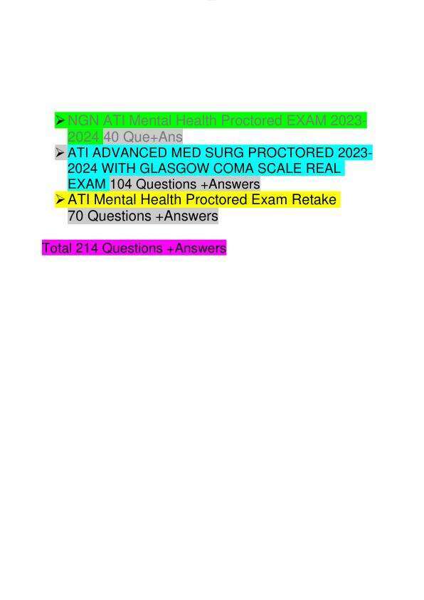 NGN ATI Mental Health Proctored With Real EXAM 2023-2024 [Total 214 Que+ans]
