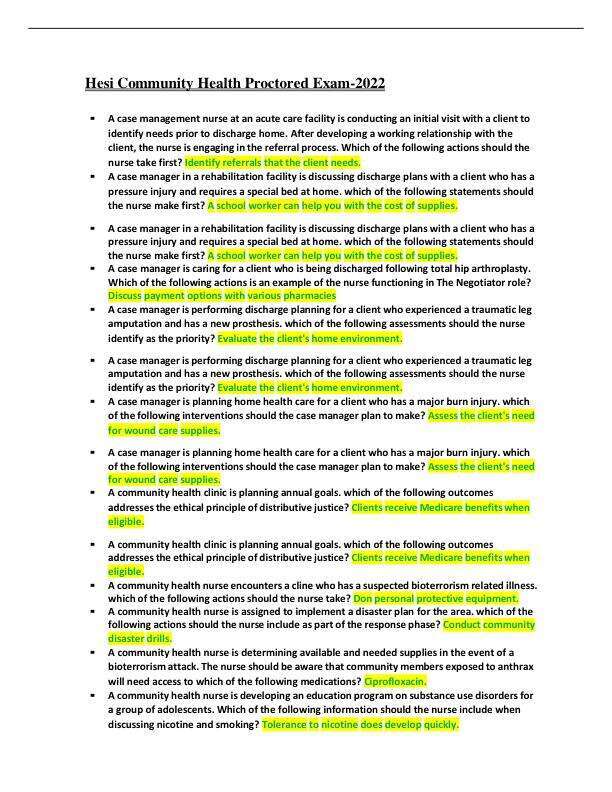 HESI COMMUNITY HEALTH PROCTORED EXAM-2022