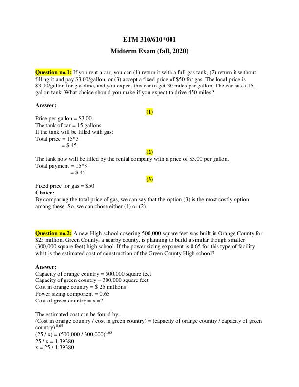 ETM 310/610*001 Midterm Exam (fall, 2020)