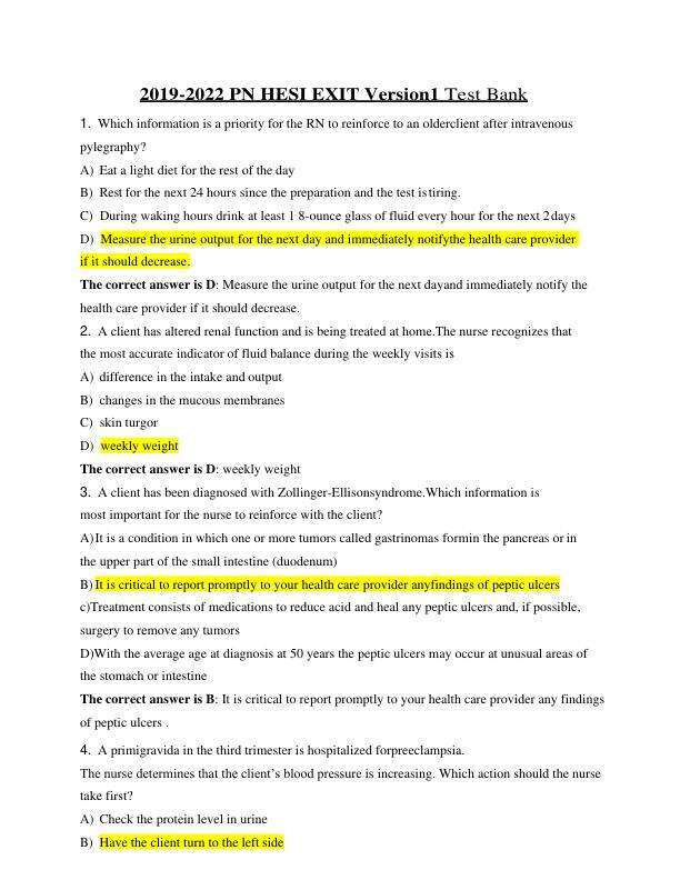 PN HESI EXIT EXAM 2022 Version 1, Version 2, Version 3 TEST BANK