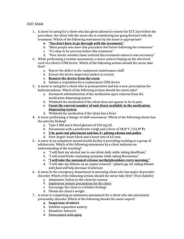 ATI Comprehensive Exit Exam - 180 Correct Questions & Answers 20202021