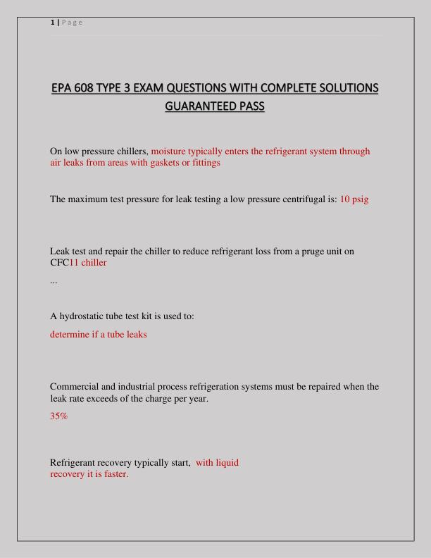 EPA 608 TYPE III  EXAM QUESTIONS WITH COMPLETE SOLUTIONS GUARANTEED PASS