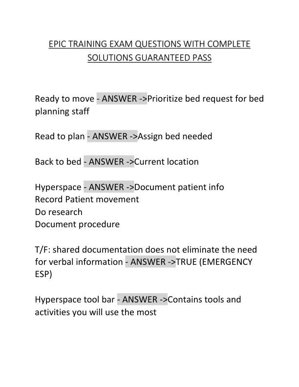 EPIC TRAINING EXAM QUESTIONS WITH COMPLETE SOLUTIONS GUARANTEED PASS