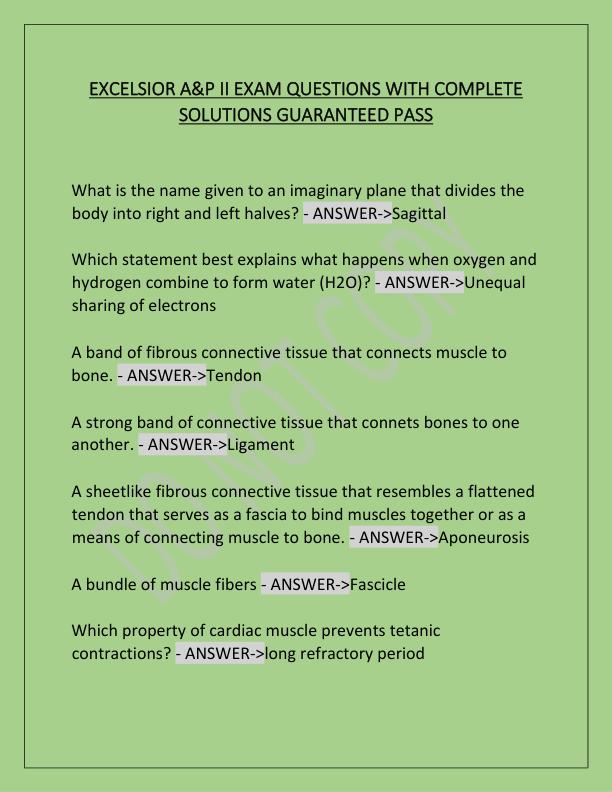 EXCELSIOR A&P II EXAM QUESTIONS WITH COMPLETE SOLUTIONS GUARANTEED PASS