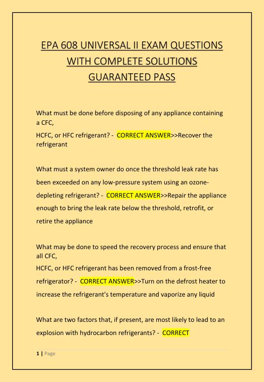 EPA 608 UNIVERSAL III EXAM QUESTIONS WITH COMPLETE SOLUTIONS GUARANTEED PASS