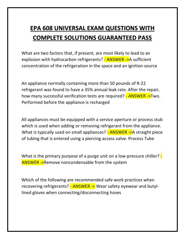 EPA 608 UNIVERSAL EXAM QUESTIONS WITH COMPLETE SOLUTIONS GUARANTEED PASS