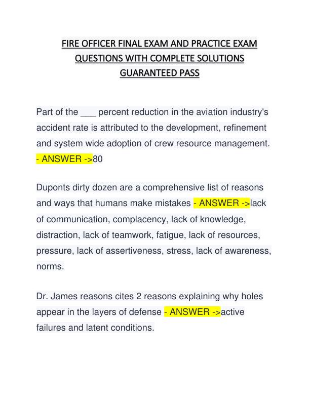 FIRE OFFICER FINAL EXAM AND PRACTICE EXAM QUESTIONS WITH COMPLETE SOLUTIONS GUARANTEED PASS