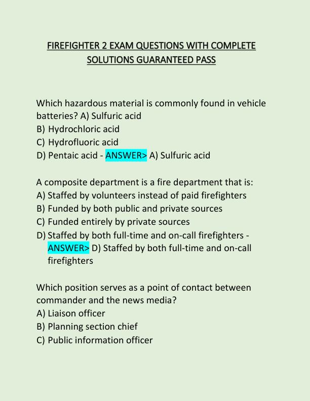 FIREFIGHTER II EXAM QUESTIONS WITH COMPLETE SOLUTIONS GUARANTEED PASS