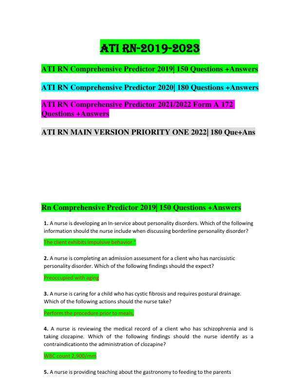 ATI RN COMPREHENSIVE PREDICTOR 2019-2023 Grade A+
