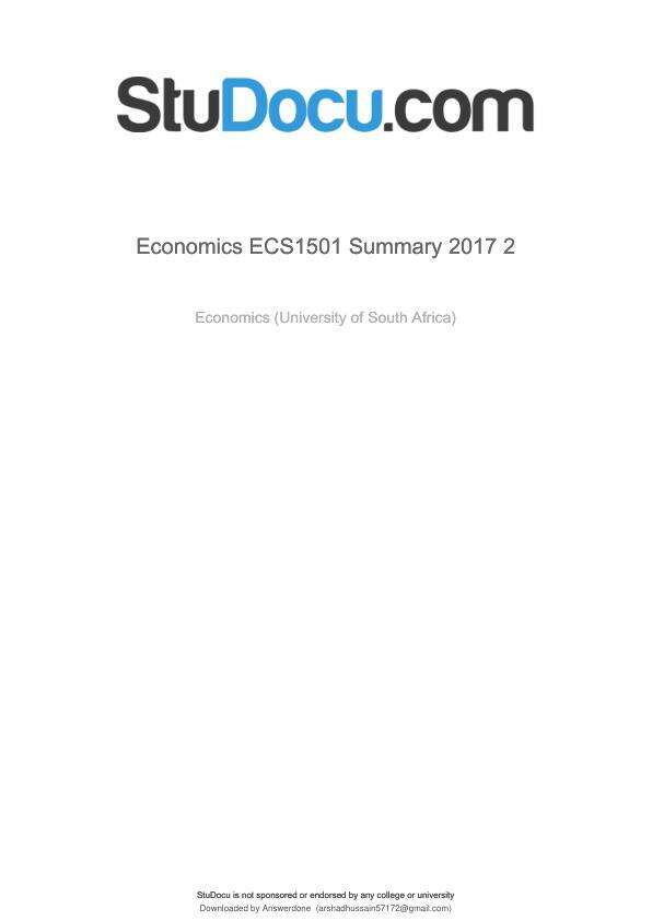 Economics Ecs 1501 Summary