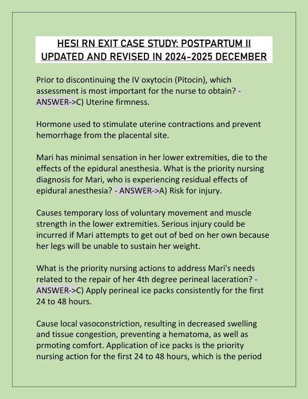HESI RN EXIT CASE STUDY POSTPARTUM II UPDATED AND REVISED IN 2024-2025 DECEMBER - Copy