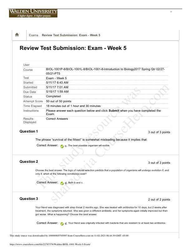 BIOL 1001 Week 5 Exam