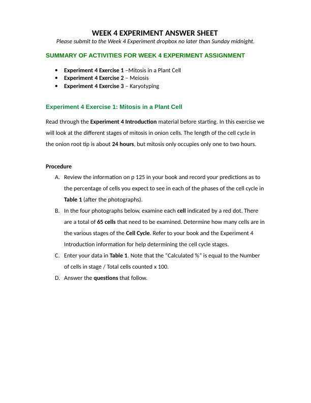 B101 Week 4 Experiment Answer Sheet