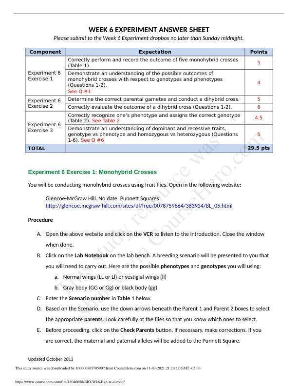 B101 Week 6 Experiment Answer Sheet