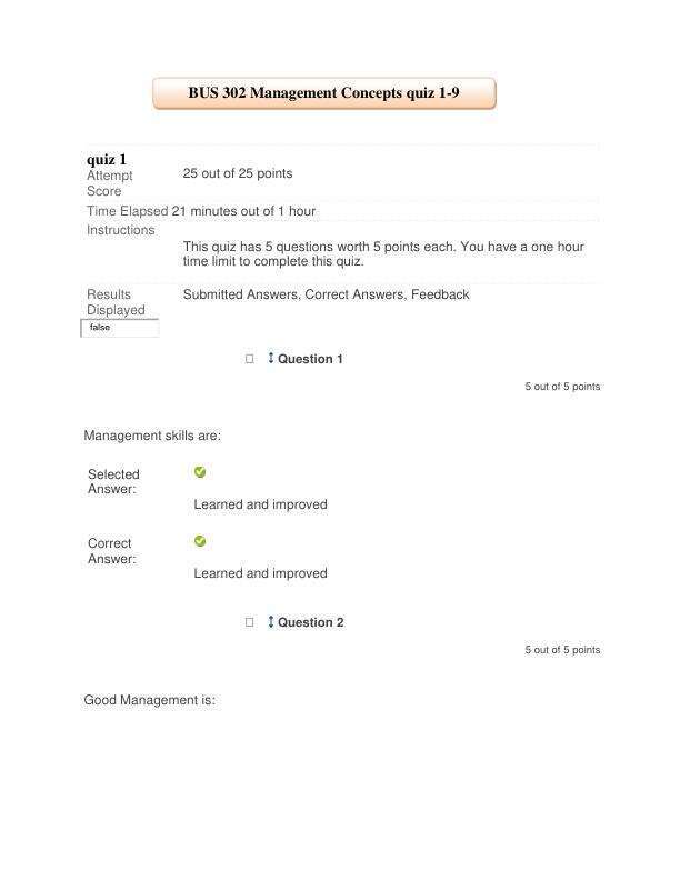 BUS 302 Management Concepts quiz 1-9