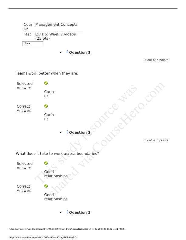 Bus 302 Quiz 6 Week 7